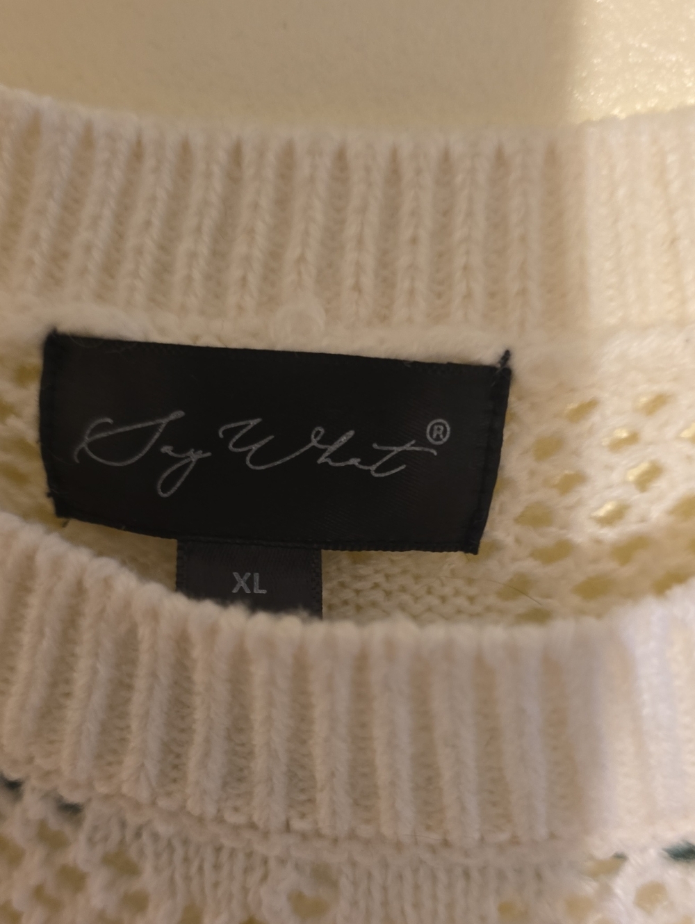 Say What? Cream Floral Open-Knit Crewneck Sweater - Picture 4 of 5